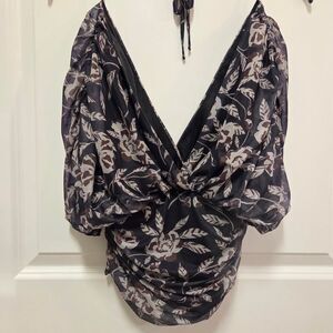 Women's Mesh Black Floral Blouse